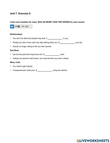 Mindset 3 - Listening Skills Modules - Unit 7 Ex8