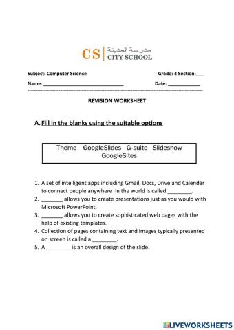 Revision worksheet