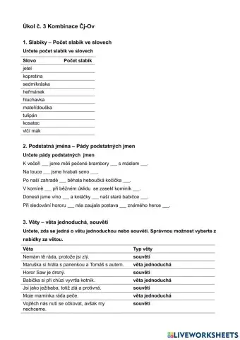 Pracovní list - česká gramatika