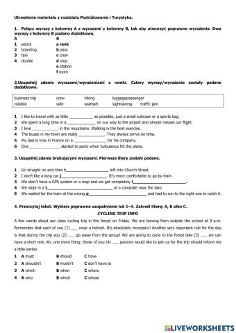 Utrwalenie materiału z zakresu Podróżowanie i Turystyka