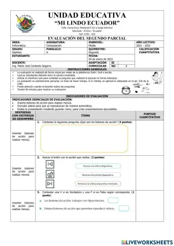 Evaluación de Computación Séptimo del Segundo Parcial del Segundo Quimestre