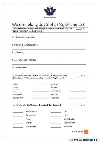 Wiederholung des Stoffs (L4 und L5)