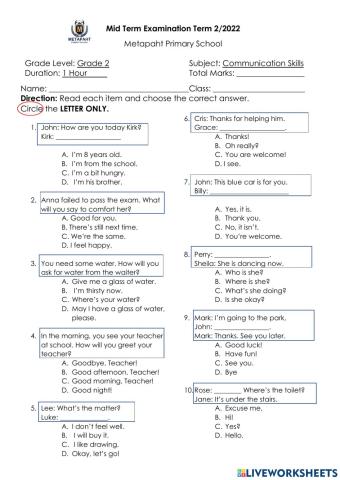 Communication Skills Midterm test