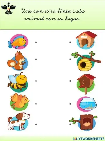 Une con una línea cada  animal con su hogar