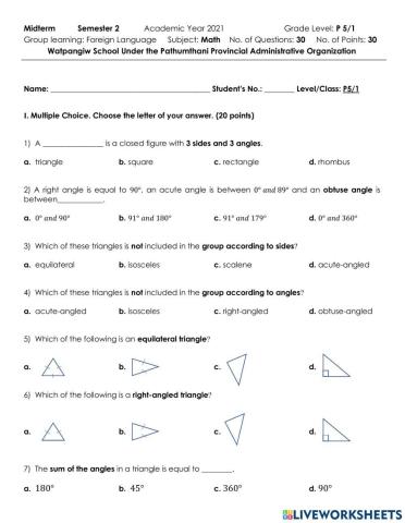 P5-1 Math Midterm Test Semester 2