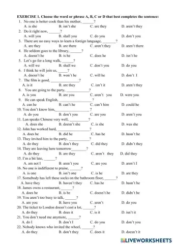 Tag question exercise