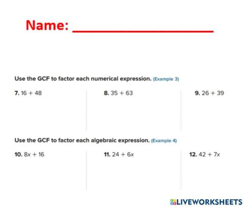 Use GCF to factor expression