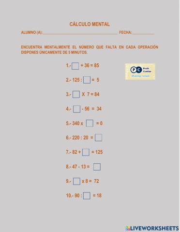 Cálculo mental 5