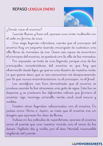 Repaso de lengua mes de enero