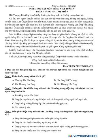 PBT TV tuần 19 Thầy thuốc như mẹ hiền