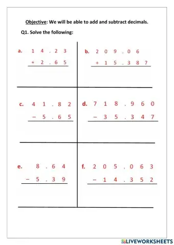 Adding and Subtracting Decimals