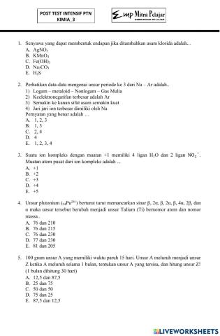 Posttest intensif ptn kimia 3