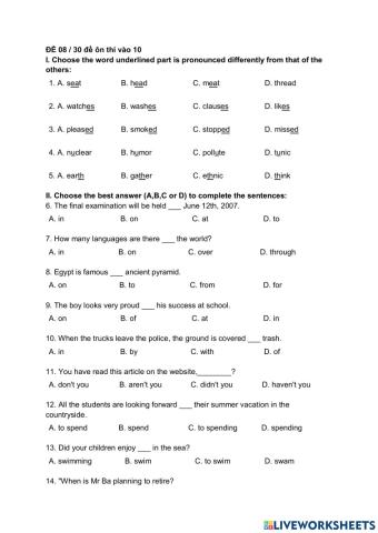 Đề 8-30 đề ôn thi vào 10