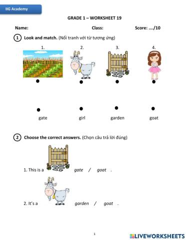 IIG-Grade 1-Worksheet 19