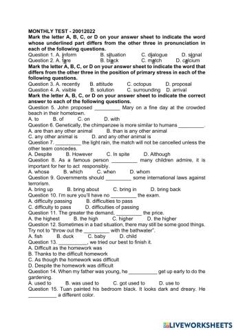 MonthLY TEST - 20012022