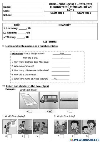 Đề thi lại hk1 lớp 3 đề án
