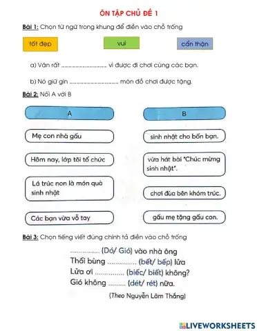 Ôn tập chủ đề 1