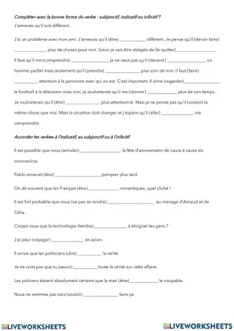 Subjonctif, Indicatif ou Infinitif?