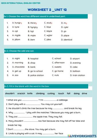 Worksheet 2-unit 12