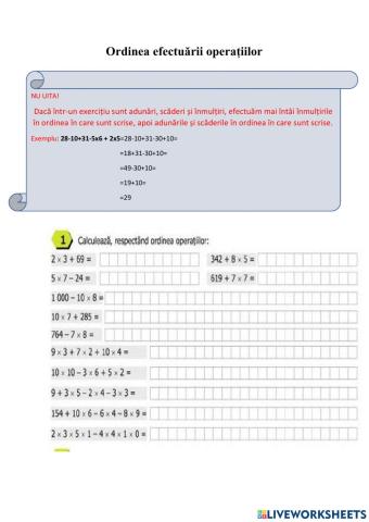 Ordinea efectuării operațiilor