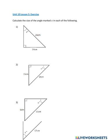 Trig Ratios Worksheet on angles