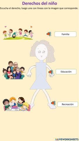 Escucha los derechos del niño y une con la imagen.