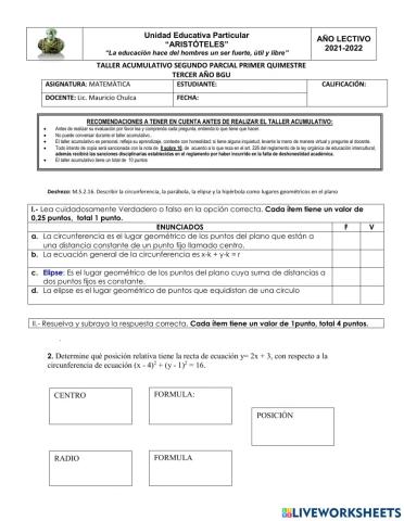 Taller acumulativo matemática tercero bgu