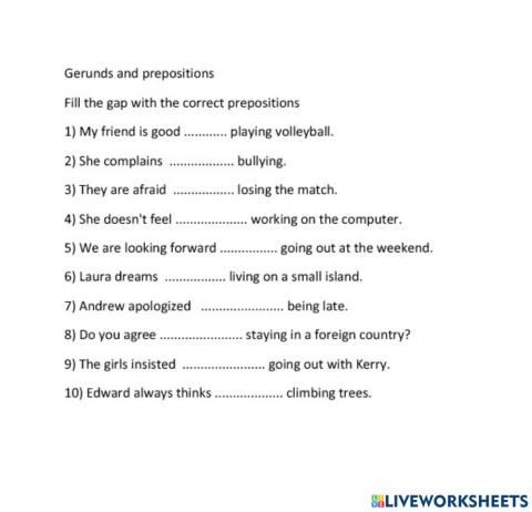 gap filling - prepositions