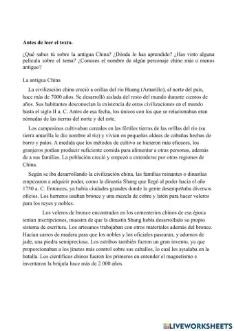 Comprensión Lectora China