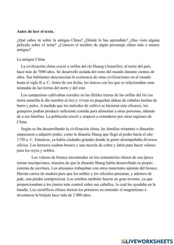 Comprensión Lectora China