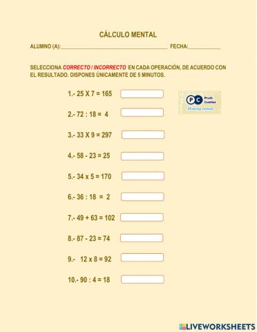 Cálculo mental 6
