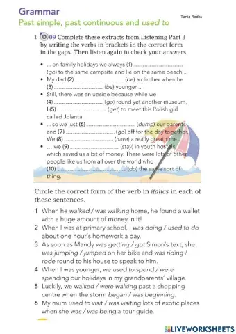 Simple past, past continuous, used to