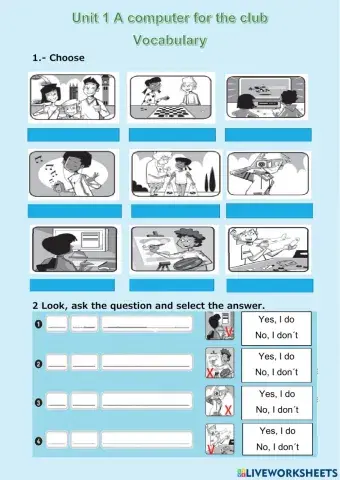 Computer and actions vocabulary