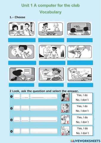 Computer and actions vocabulary