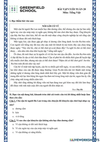 Bài tập cuối tuần