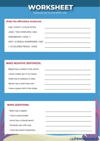 Worksheet with have - has