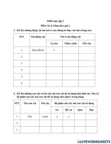 Điền vào ô trống