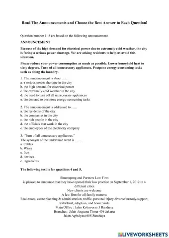 Announcement Text Post Test