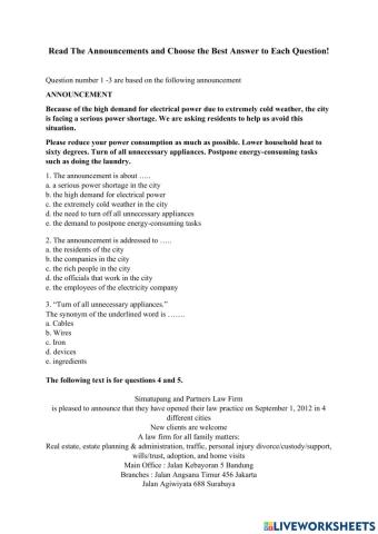 Announcement Text Post Test