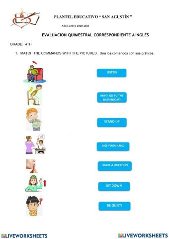 EVALUACIÓN QUIMESTRAL DE INGLÉS 4T0