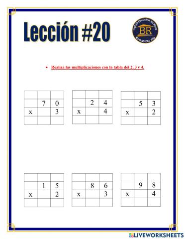 Lección-Multiplicaciones tabla 2, 3 y 4