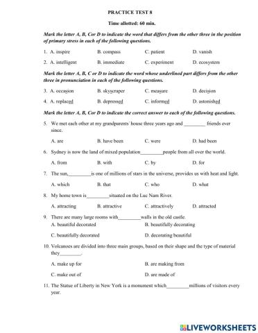 Thi lop 10 - PRACTICE TEST 8