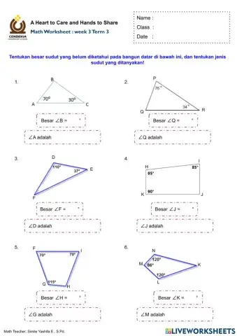 Menentukan Besar Sudut yang Belum Diketahui dari Bangun Datar