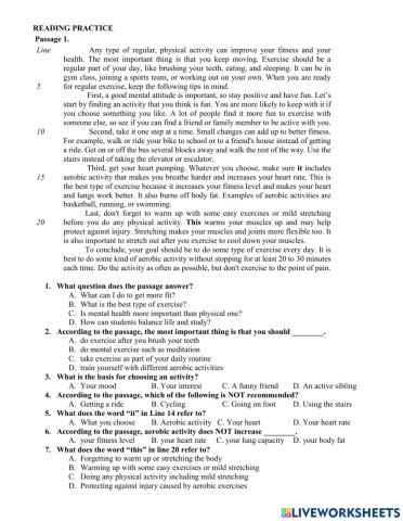 Grade 12- Reading Practice