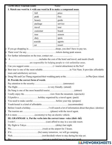 Grade 9: Tourism (cont)