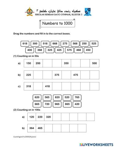 Counting on in 50s and 100s