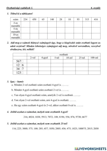Oszthatósági szabályok 1.