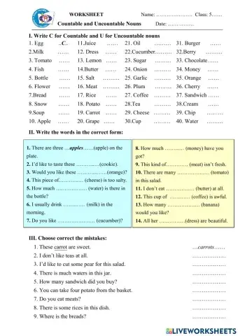 Countable and Uncountable Nouns