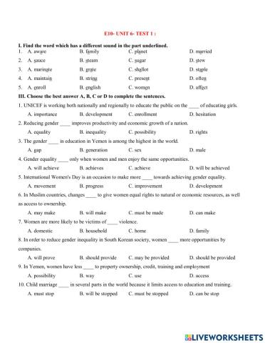 E10- unit 6- test 1