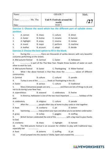 English 7 unit 9 test 1